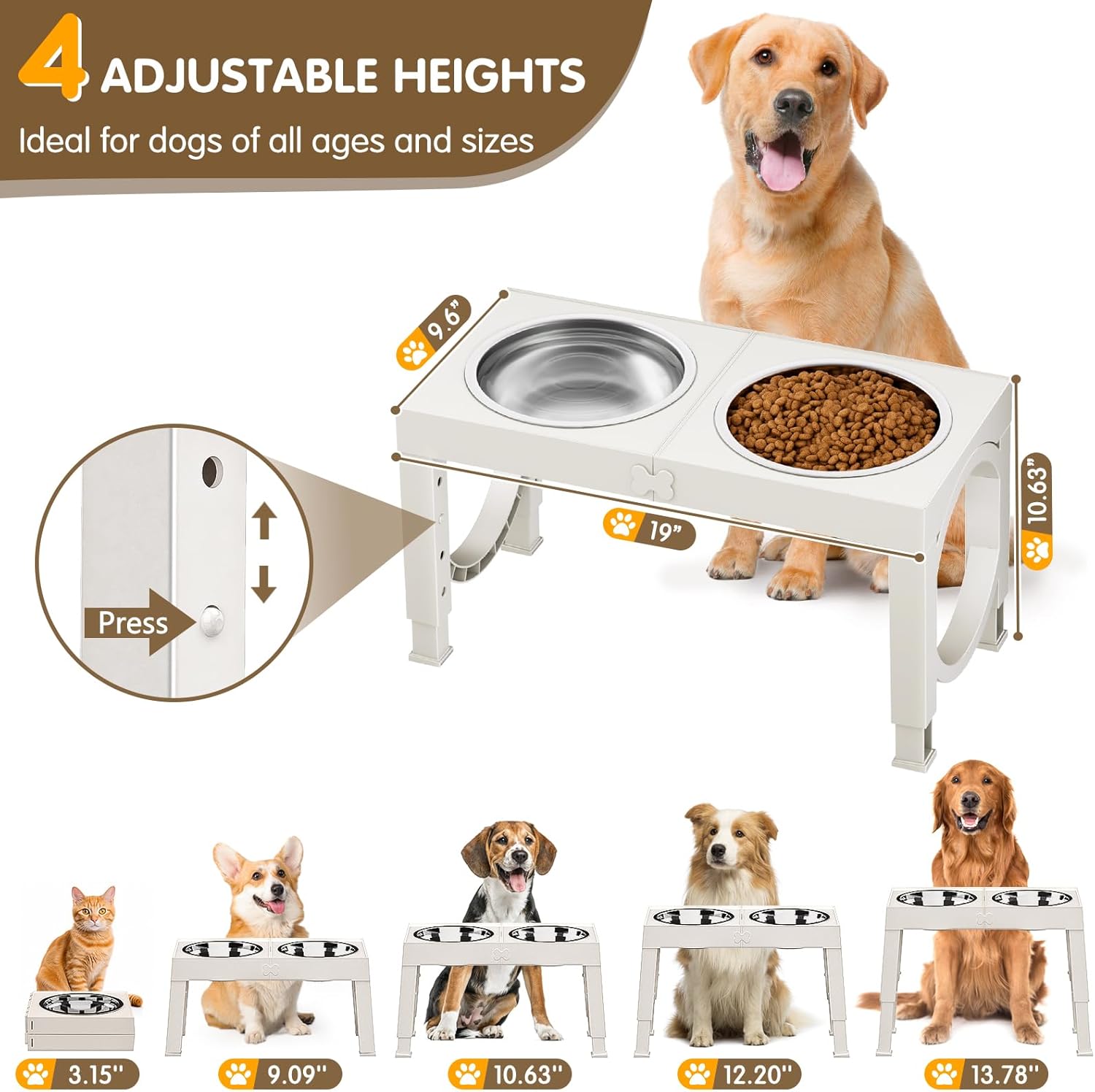 Elevated Dog Bowls Large Breed Raised Dogs Bowl Stand Large/Medium Sized Dog Stainless Steel Food Water Bowl Stands 5