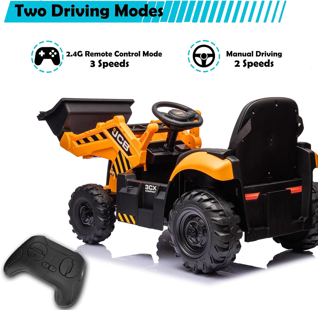 24V 3 in 1 Ride on Tractor, Excavator & Bulldozer for Kids, Licensed JCB Electric Vehicle w/Remote Control, Front