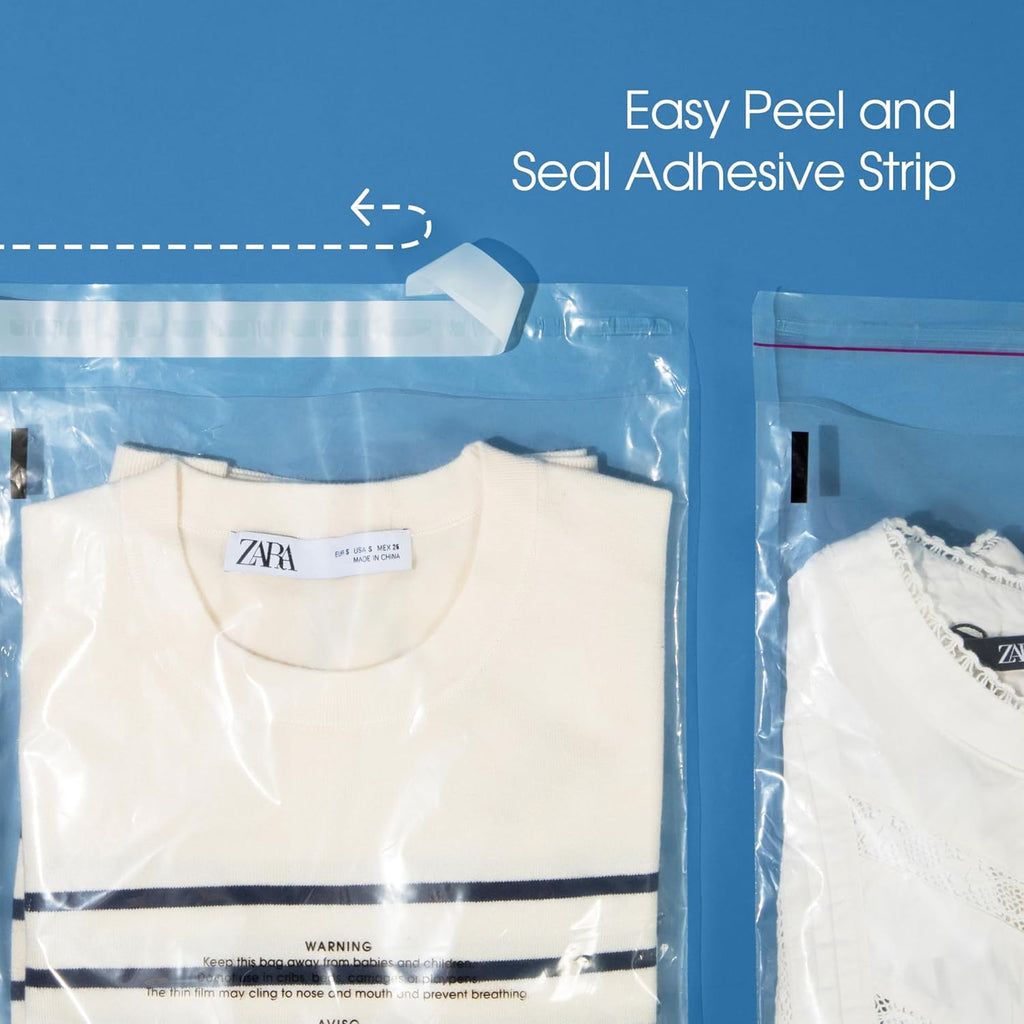 12” X 15” (100 Count) Self Seal Clear Poly Bags with Suffocation Warning