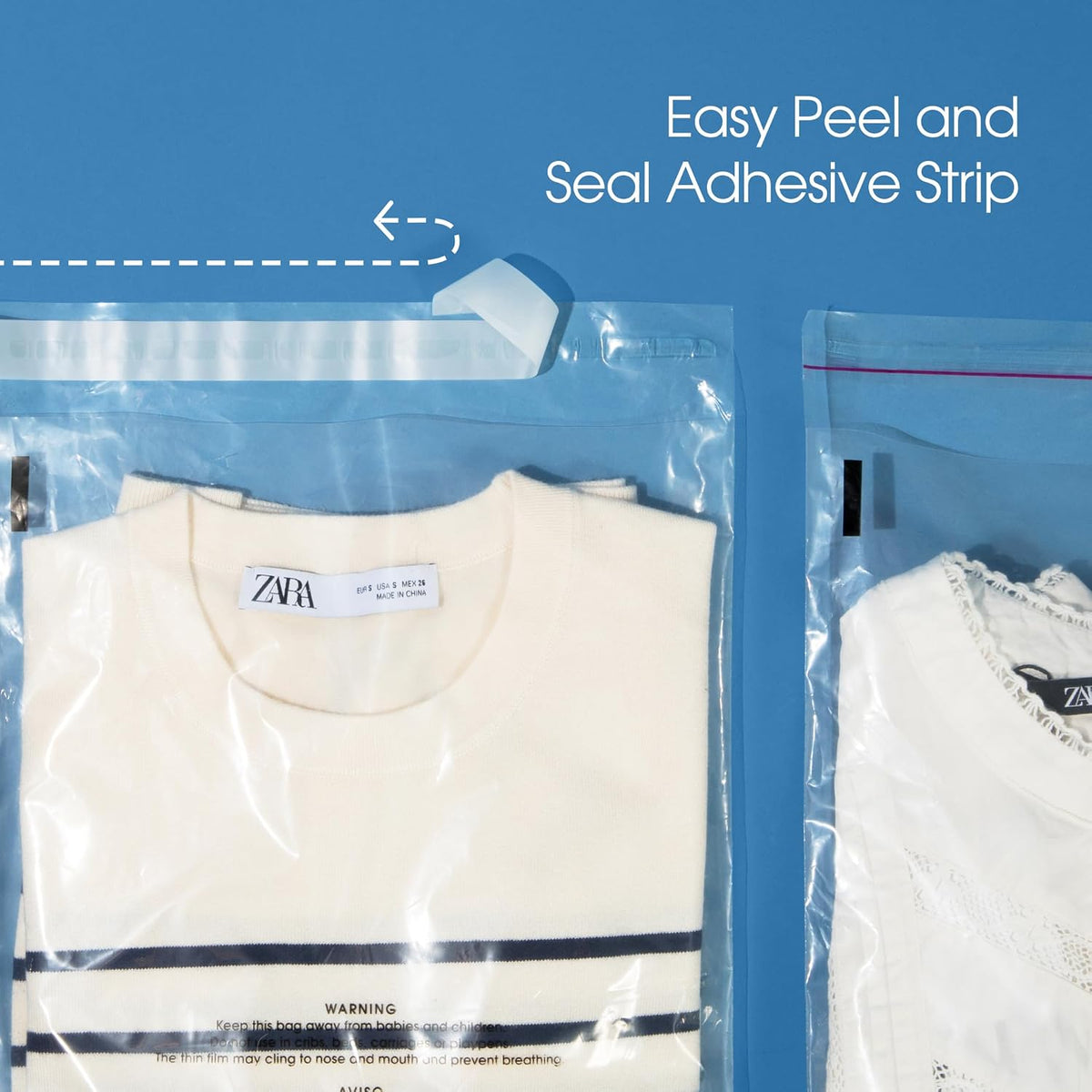 10” X 13” (200 Count) Self Seal Clear Poly Bags with Suffocation Warning