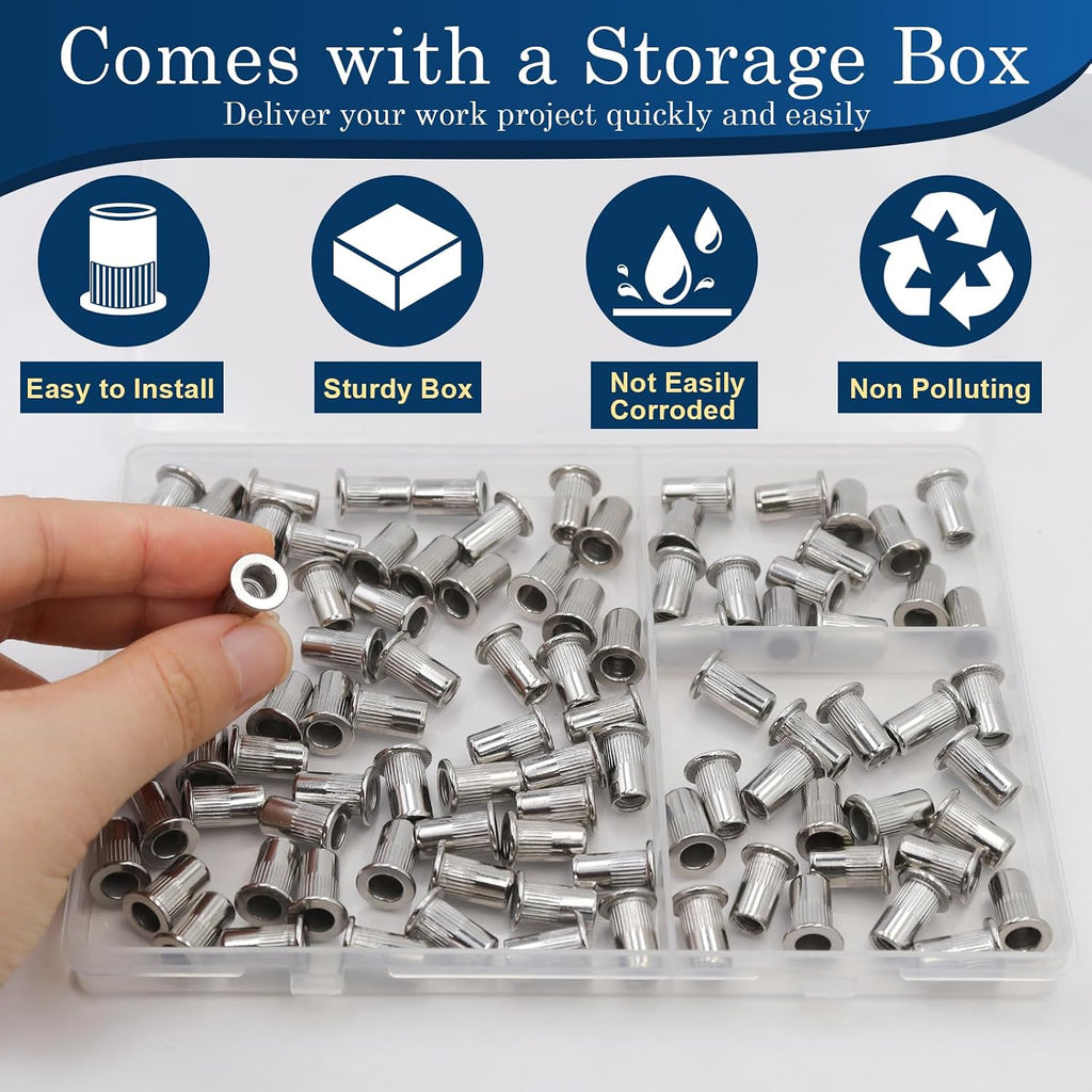 #10-24 Rivet Nut,95Pcs Stainless Steel 304 Threaded Rivnuts Insert