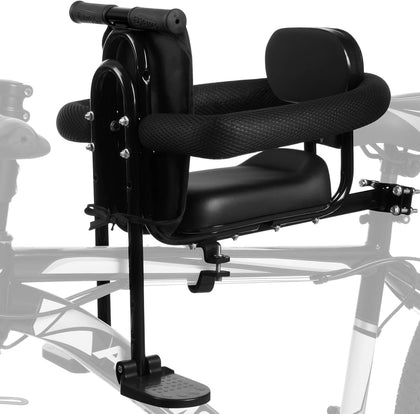 Kids Bike Seat Front Mounted with Handlebar & Guardrail, Child Bike Seat with Foot Pedals, Adjustable Toddler Bicycle