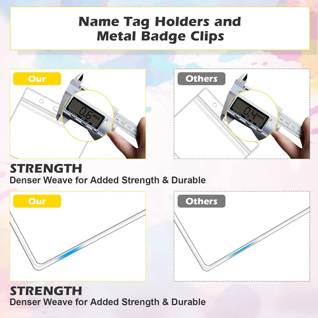 100 Sets Badge Holders and Metal Clips Horizontal Name Tag Holder with Clip | Clear ID Card Holder with Clip