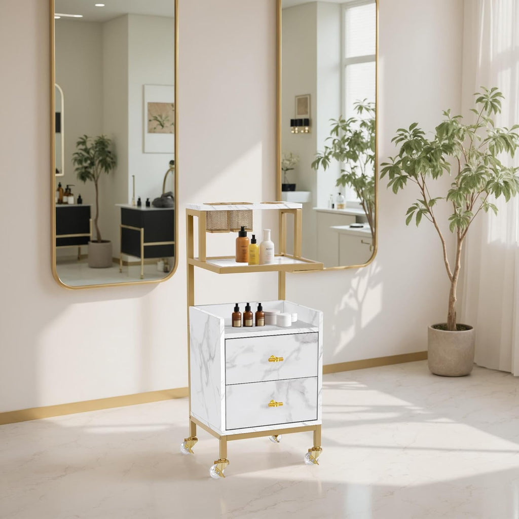 Salon Cart with Drawers, Barber Trolley 2084 (White Medium) | Rolling Salon Cart with Storage Drawers&Metal Tool