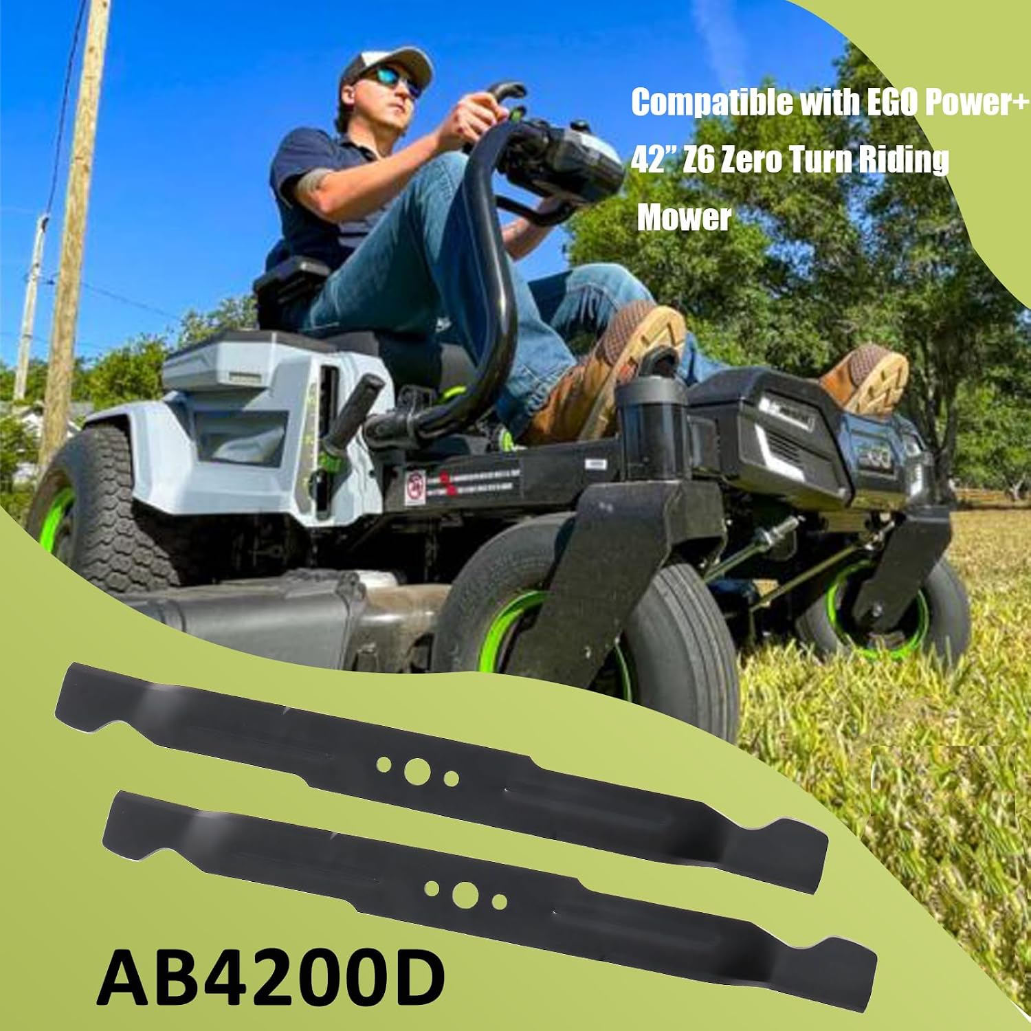 AB4200D Mower Blade Set Compatible with EGGO Power+ 42”Z6 Zero Turn Riding Mower Models ZT4204L, 2 Pack 21 Inch Mulch