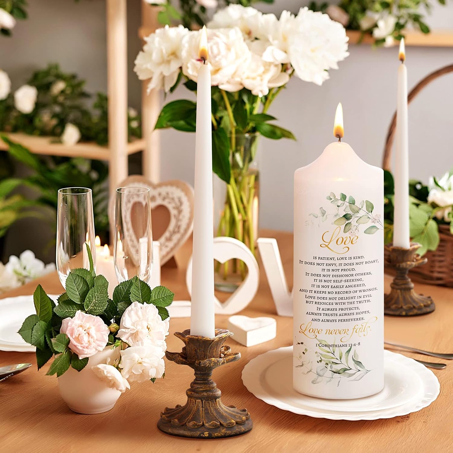 3 Pcs Unity Candle Set for Wedding Ceremony,Leaf Style