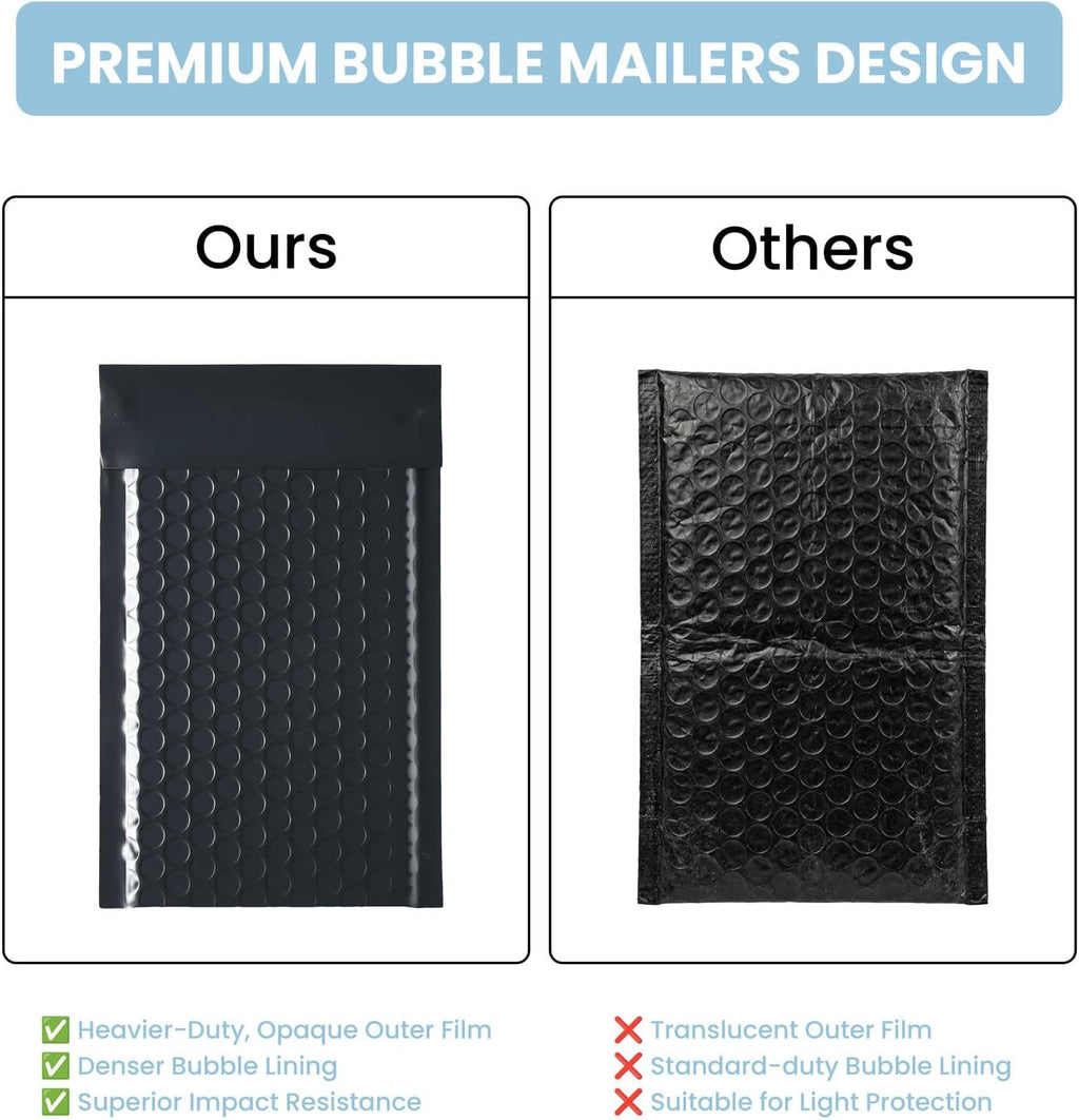 4x8in Black Bubble Mailers 100Pack, Self-Seal Waterproof Padded Envelopes