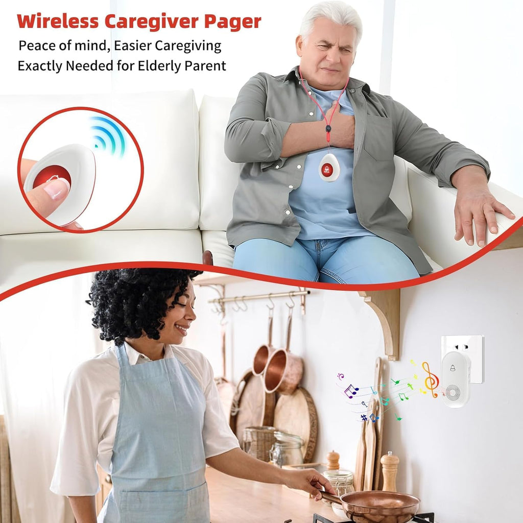 Wireless Caregiver Pager SOS Call Button for Elderly Monitoring 1000+ Feet Life Alert，Emergency Alert System Call