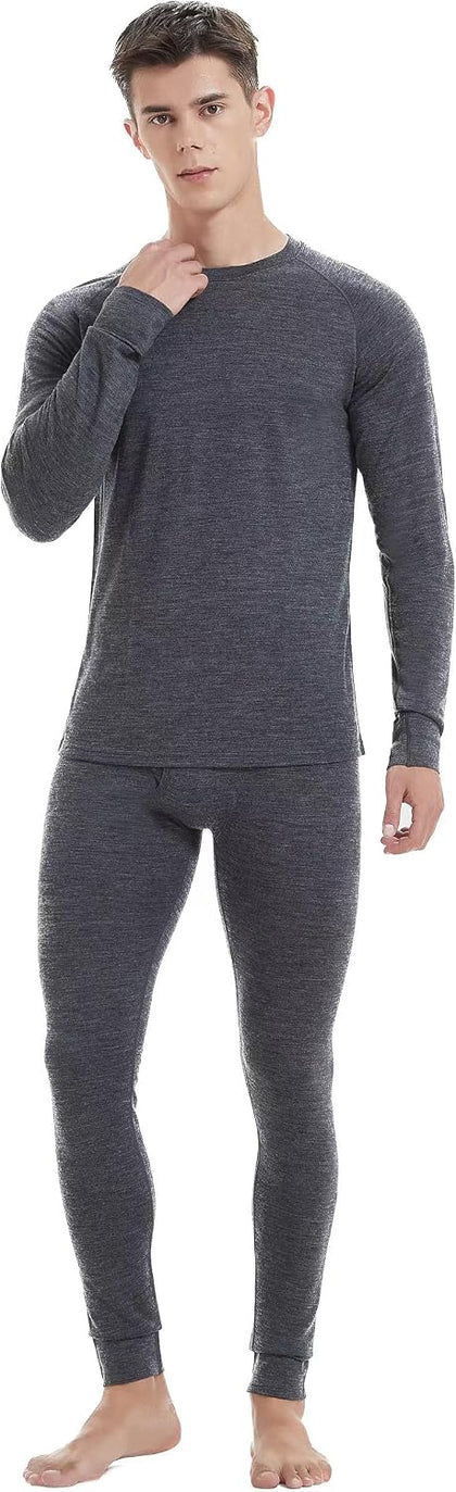 Mens 100% Merino Wool Base Layer Set Active Thermals | Thermal Underwear for Men, Winter Long Johns, Cold Weather