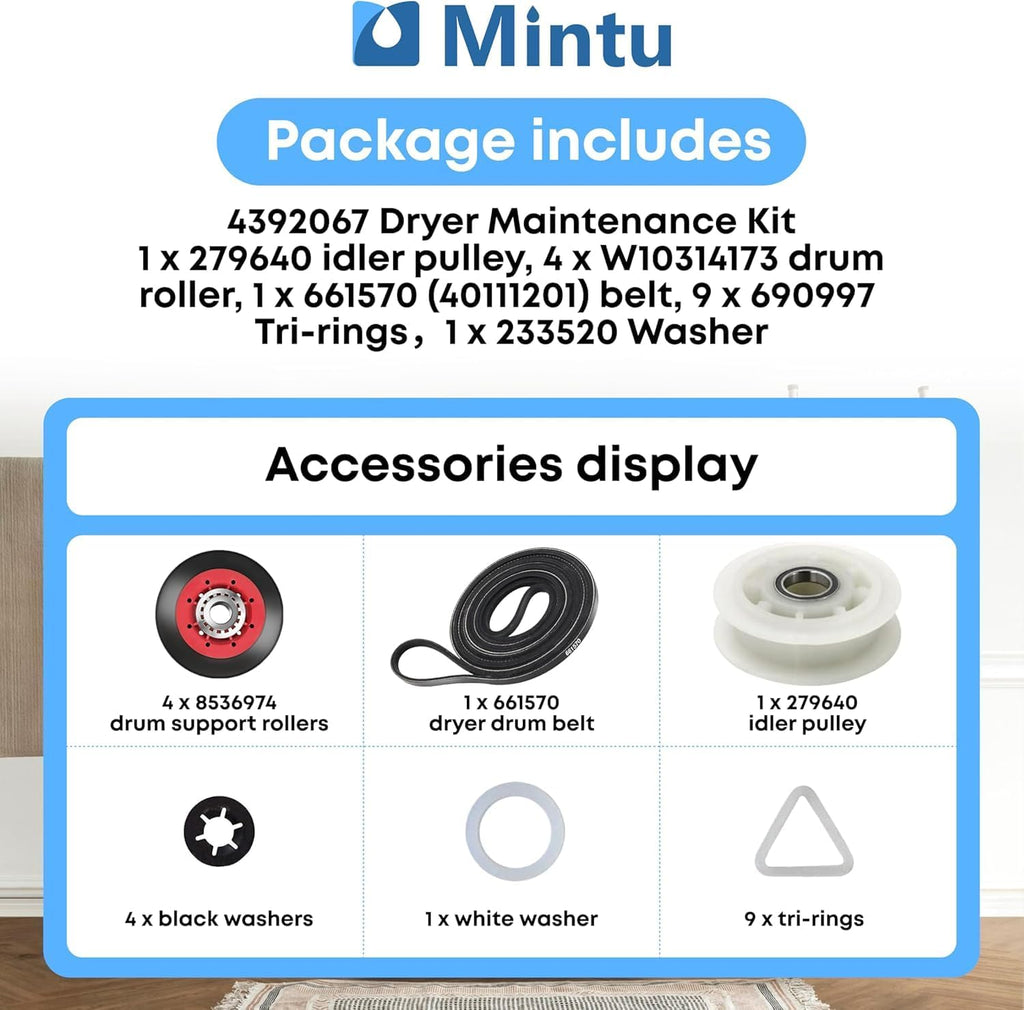 Dryer Repair Kit Replacement For Kenmore 110.85091401 Elite Front Loader Dryer, Kenmore 90 Series - 110.60922990 11060922990 With Roller, Belt & Pulley Etc