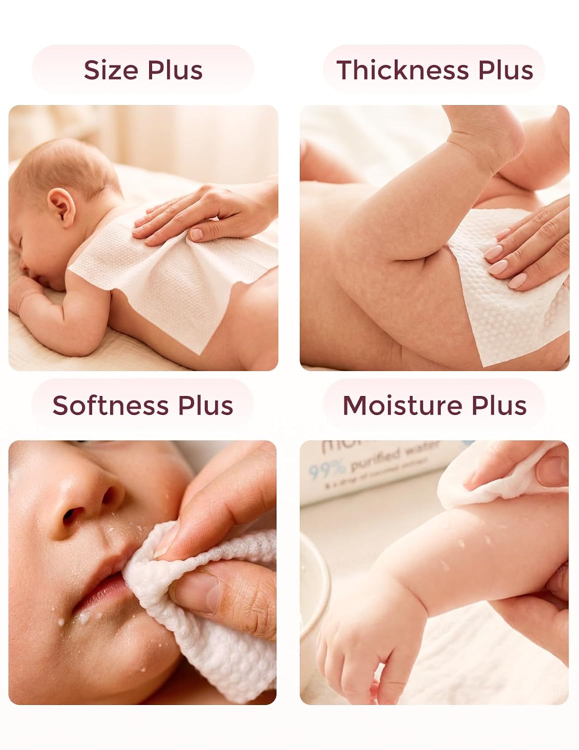 Baby Wipes, Unscented & Hypoallergenic, Gentle for Sensitive Skin | Plus Wipes-Size, Thickness, Moisture, Softness &