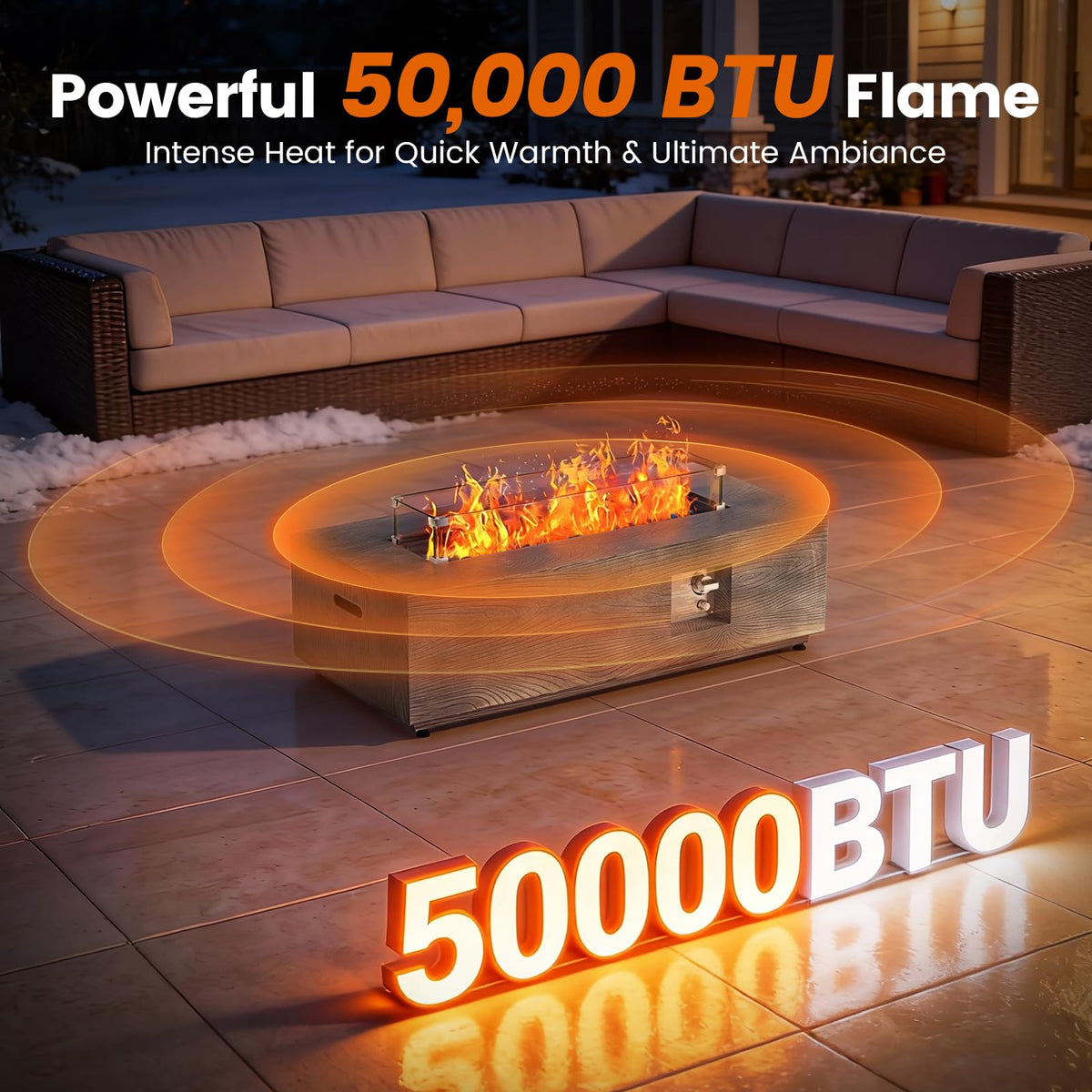 42" Rectangular Outdoor Propane Fire Pit Table for Outside Patio