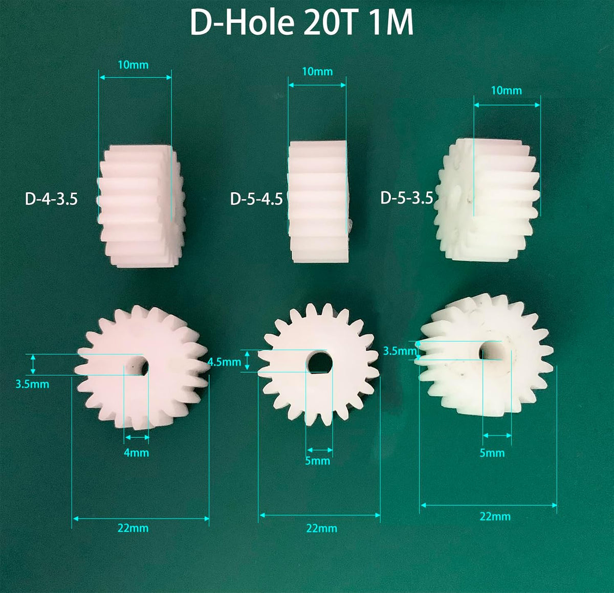 10pcs 1 Module 20 Teeth D Shape Hole Plastic Spur Gear 20T 1M Spur Pinion Gear 22mm Outer Diameter DIY Plastic Wheel Industry(4x3.5mm)