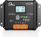 30 Amp 12V 24V MPPT Solar Charge Controller, LCD Display, 30A Solar Panel Charging Regulator with Temp Sensor for