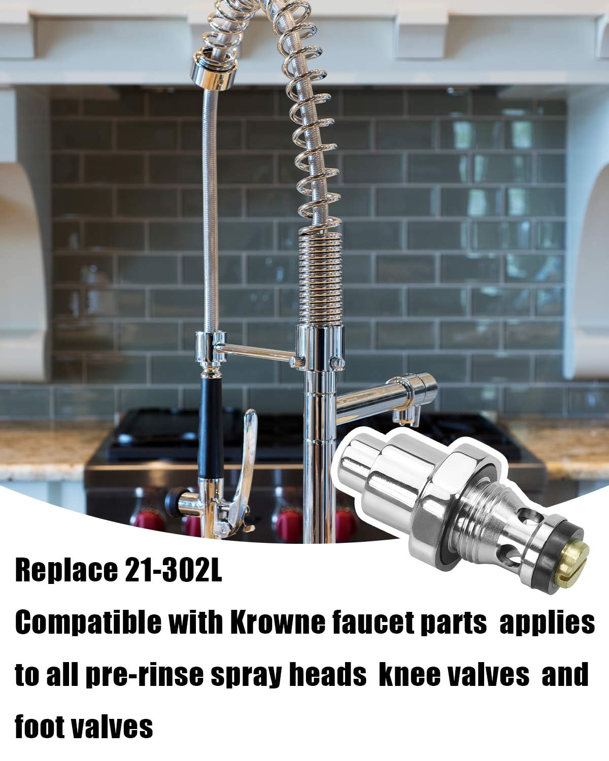 21-302L Low Lead Button Valve Assembly Compatible with Krowne Faucet Parts, Applies to All Pre-Rinse Spray Heads, Knee Valves, And Foot Valves 2.6" Length, Thread Diameter 0.8"