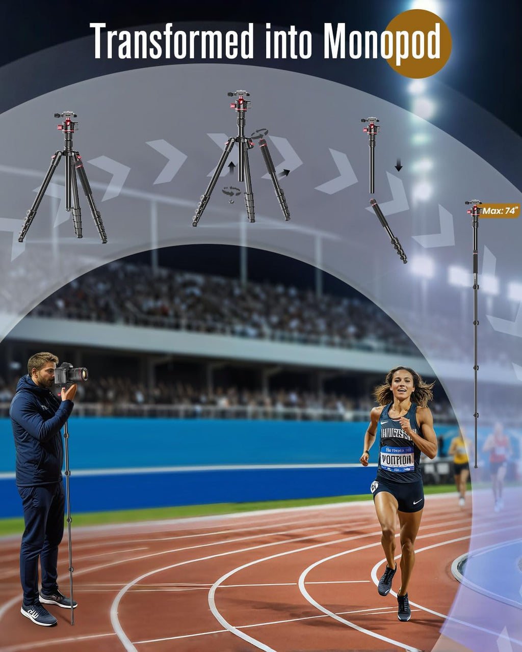 74" Professional Camera Tripod & Monopod with Carry Bag | Ball Head Aluminum Photography DSLR Tripod, Compatible with