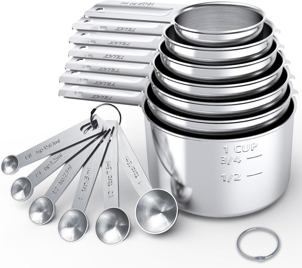 Stainless Steel Measuring Cups & Spoons Set,Coffee Scoop Spoon,Kitchen Gadgets for Cooking & Baking,Set of