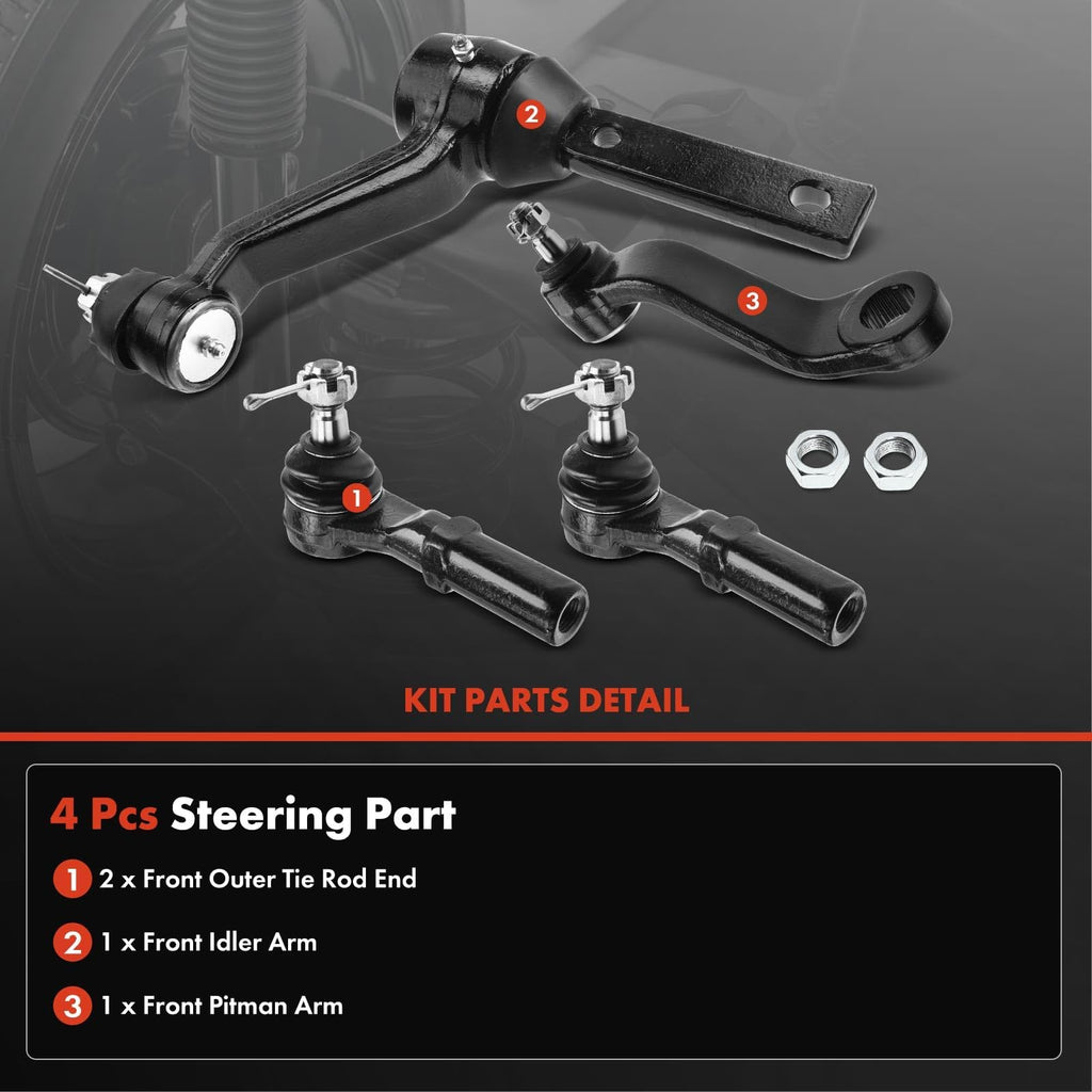A-Premium 4Pcs Front Suspension Kit, Outer Tie Rod End, Pitman Arm