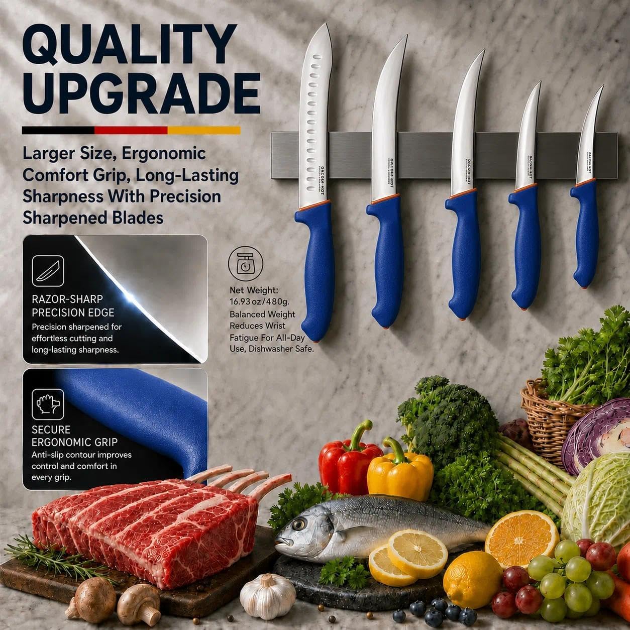 6-Piece Butcher Knife Set, Brisket Trimming Knives | German Stainless Steel, Non-Slip Handle