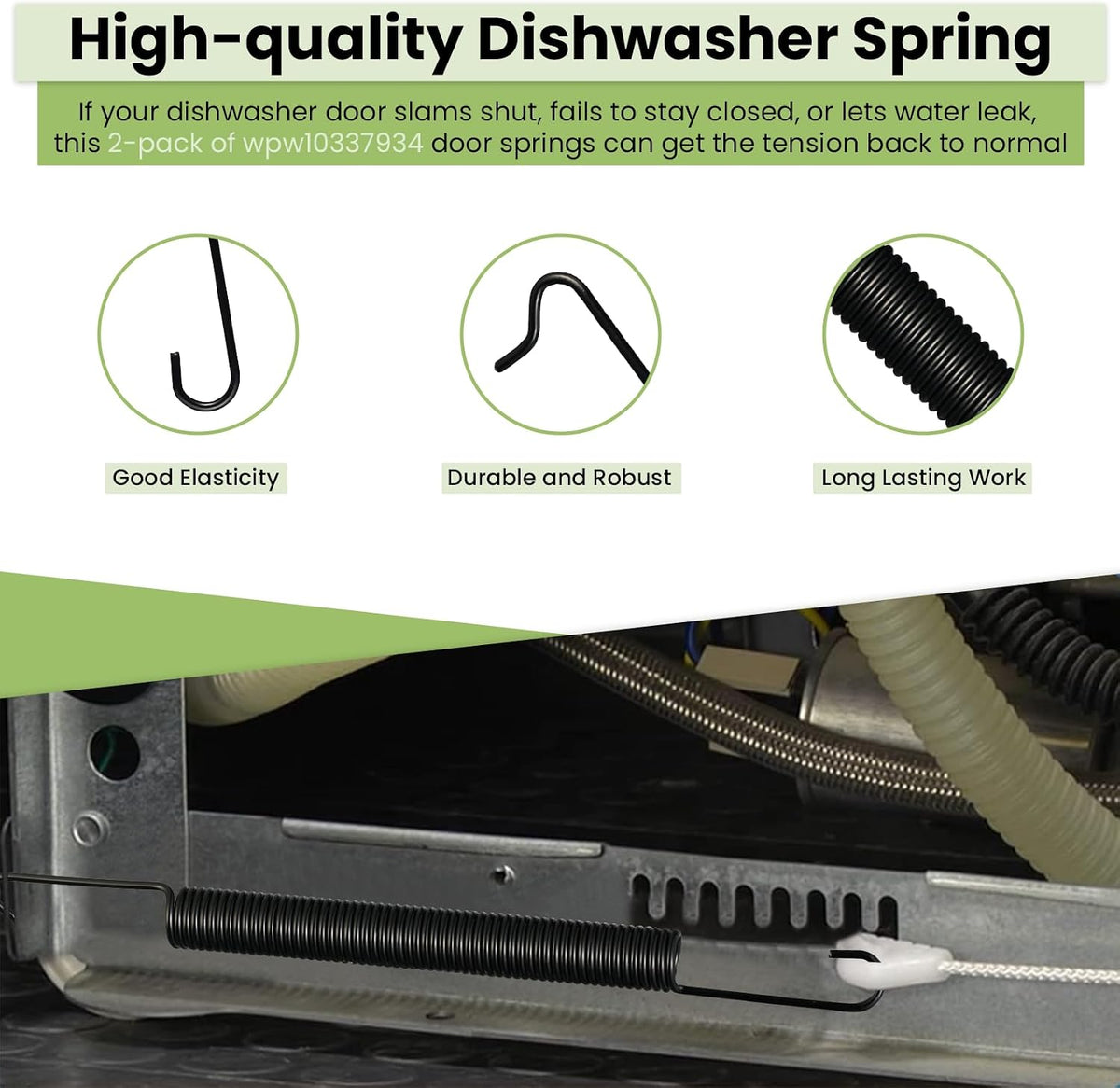WPW10337934 Dishwasher Door Spring Replacement for Whirlpool, Kenmore, KitchenAid, Maytag - Replaces AP6019831, PS11753142, W10462694