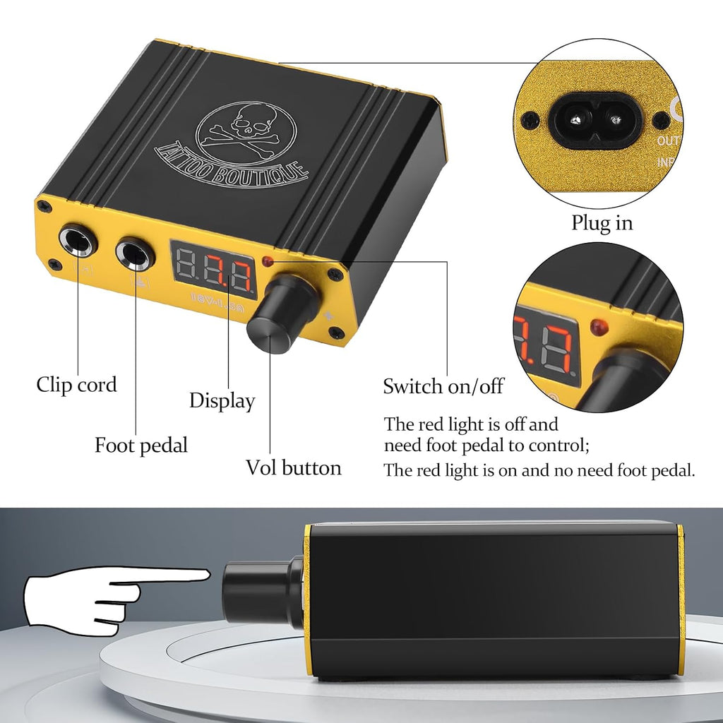 Tattoo Power Supply, ATOMUS LCD Mini Digital Rotary Tattoo Machine Gun Power Supply with RCA Foot Pedal Connection Port