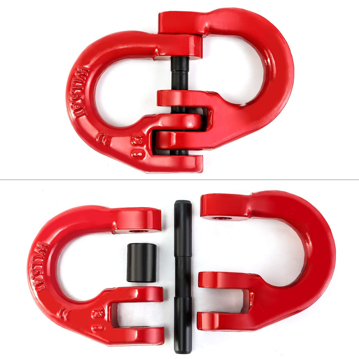 QWORK G80 Alloy Steel Hammerlock Coupling Link Connecting Link, 1/2", Red Painted, 12000 lbs Working Load Limit,2 Pack