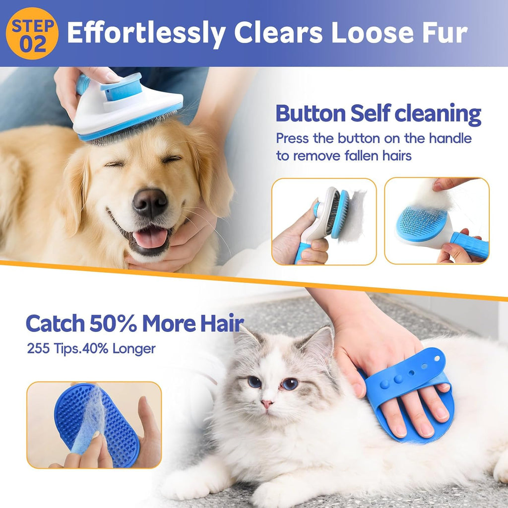 Dog Brush for Shedding 13pcs Bath Grooming Kit with Pet Nail Clipper and File - Dog Bath Brush Cat Grooming Supplies