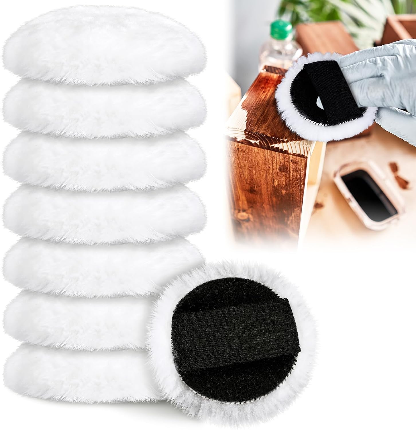 8 Pcs Lambswool Stain Pad 4 Inch Wood Stain Applicator Pads No Waste Reusable Lambswool Wax Applicator Staining Pads