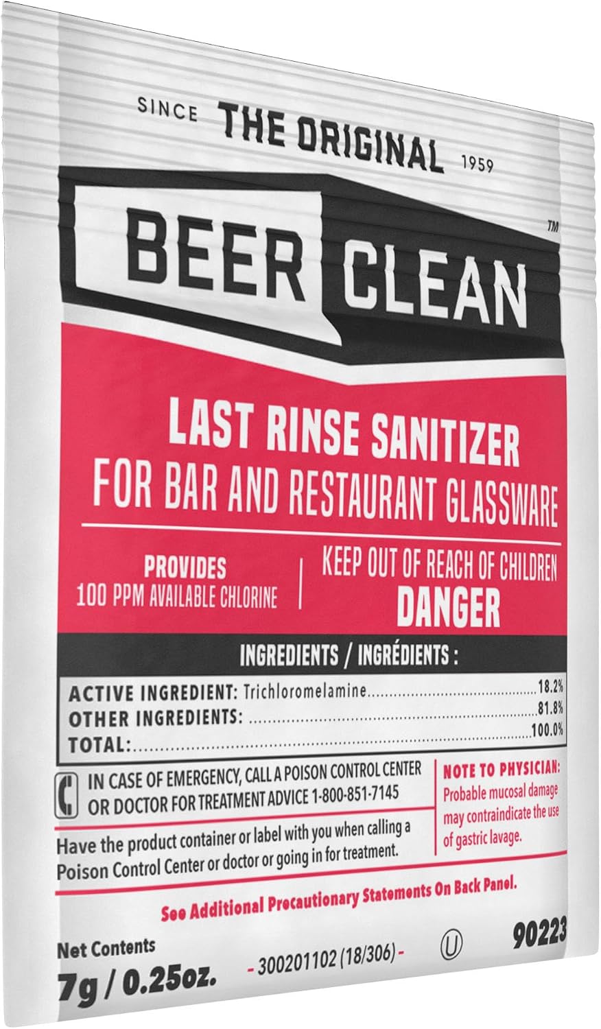 Diversey-90223 Beer Clean Last Rinse Glass Sanitizer, .25oz Powder Packet (100 Pack)