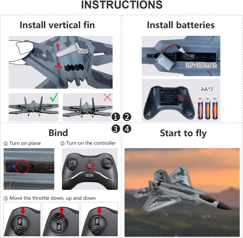 2CH F-22 RC Glider, Easy Fly RC Plane for Kids & Beginners | 2.4GHz anti-interference, stable flight, crash-resistant