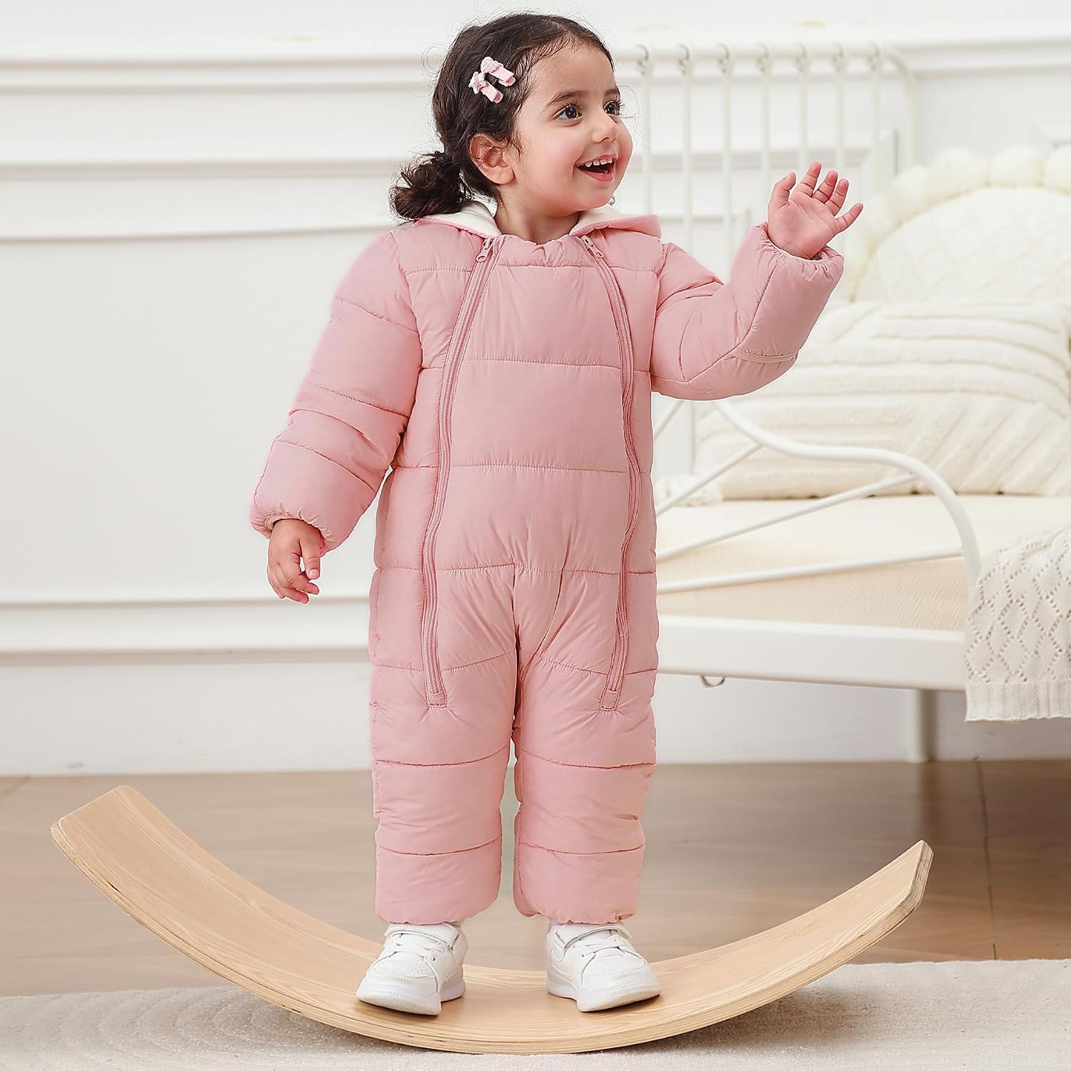 Baby Double Zipper Footed Hooded Fleece Lined Snowsuit 3-24M | Toddler Winter Clothes Infant Girls Boys Padded Puffer
