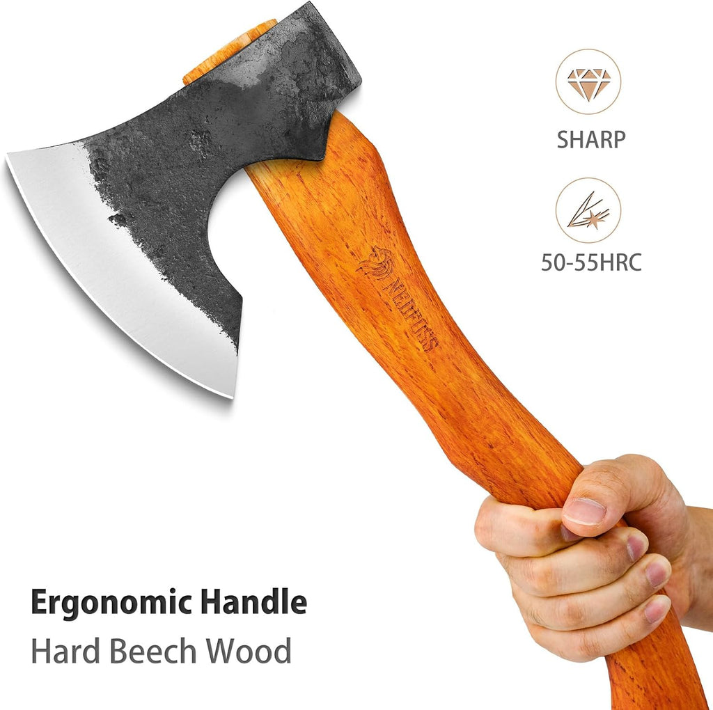 Mammoth Hatchet, 15.5" Hand-Forged Camping Axes Hatchet with Sheath | Wood Chopping Axe, Hand Gardening Axes for