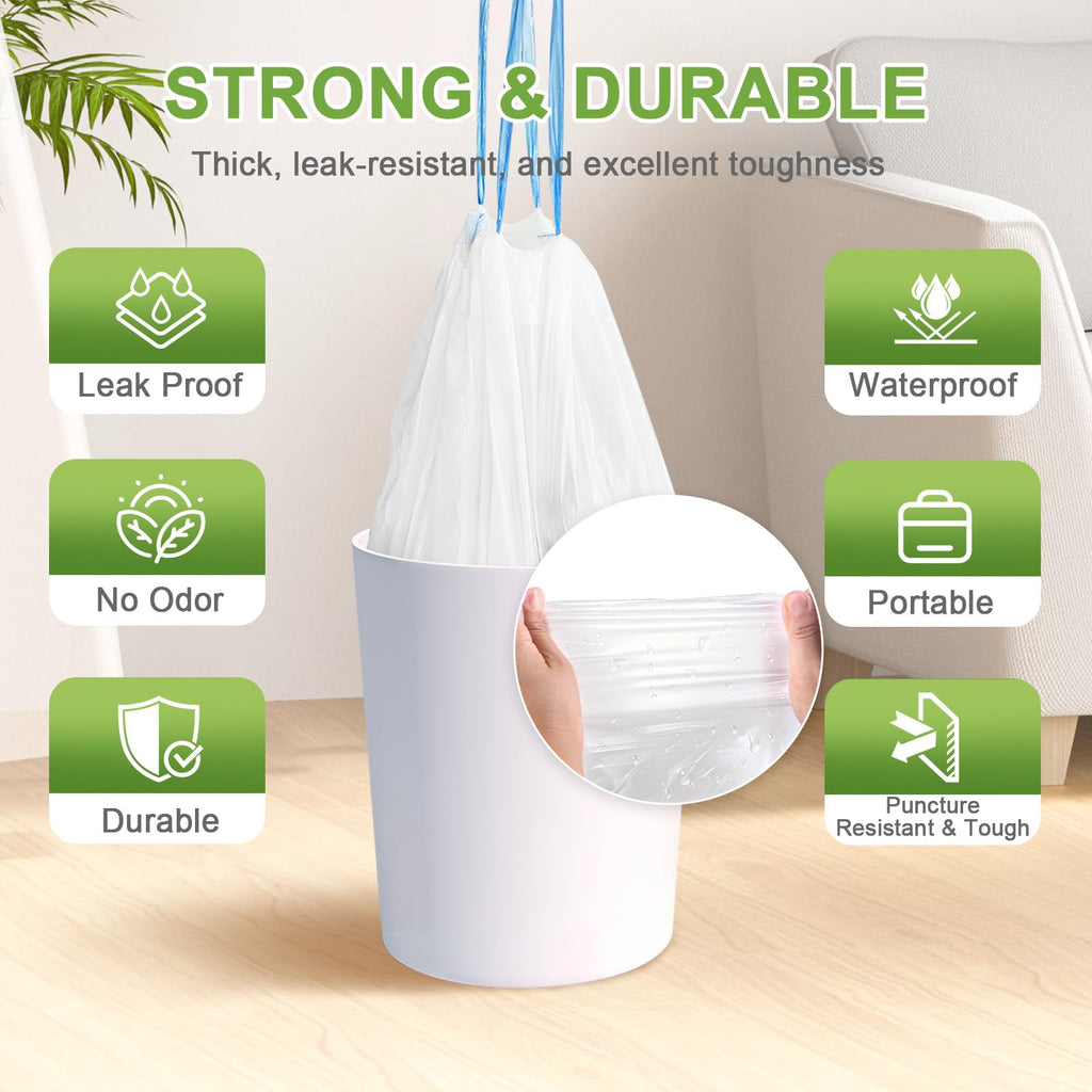 4 Gallon 1000 Count Drawstring White Unscented Trash Bags Small
