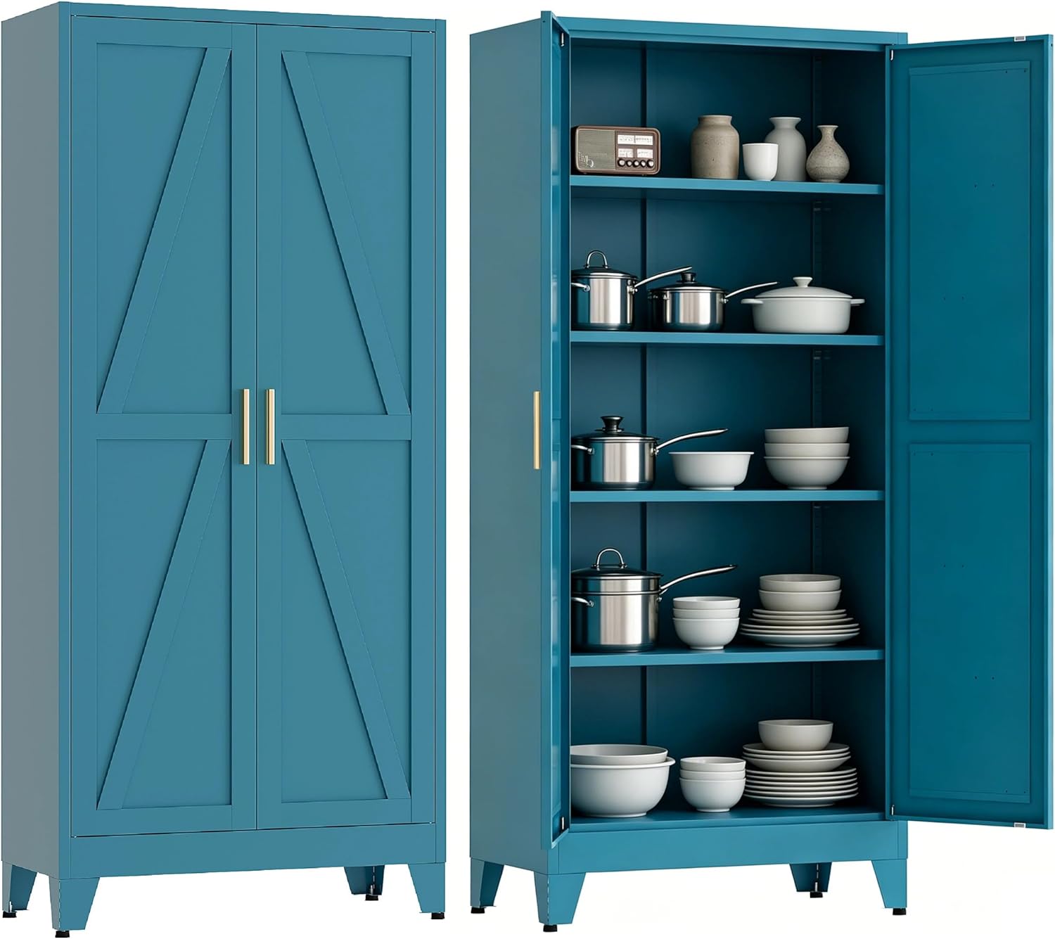 71”H Metal Kitchen Pantry Cabinet, Pantry Cabinets with 2 Doors and 4 Shelves, Kitchen Cabinet for Kitchen, Dining