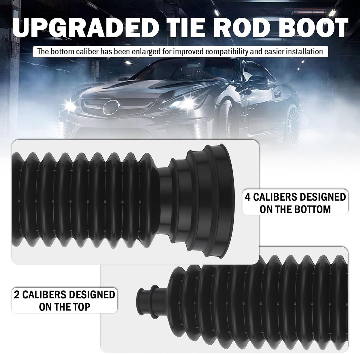 2PCS Thick Silicone Car Inner Tie Rod Boot Upgrade Large Caliber,Cuttable Car Rack and Pinion Boot Kit Includes Ties/Clamps,Professional Cars Steering Rack Boots Kit (Black)