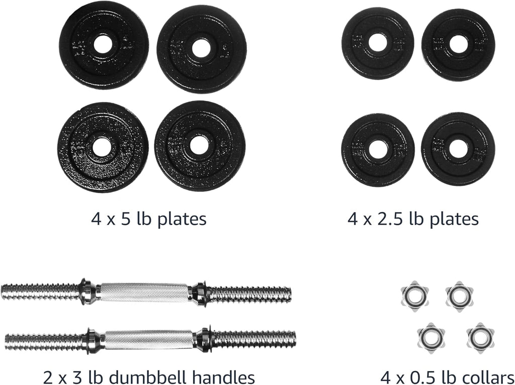 Adjustable Dumbbell Hand Weight Set with Storage Case, Portable, Secure, 38 Pounds, Black