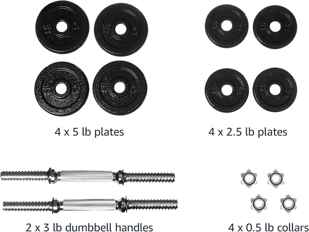 Adjustable Dumbbell Hand Weight Set with Storage Case, Portable, Secure, 38 Pounds, Black