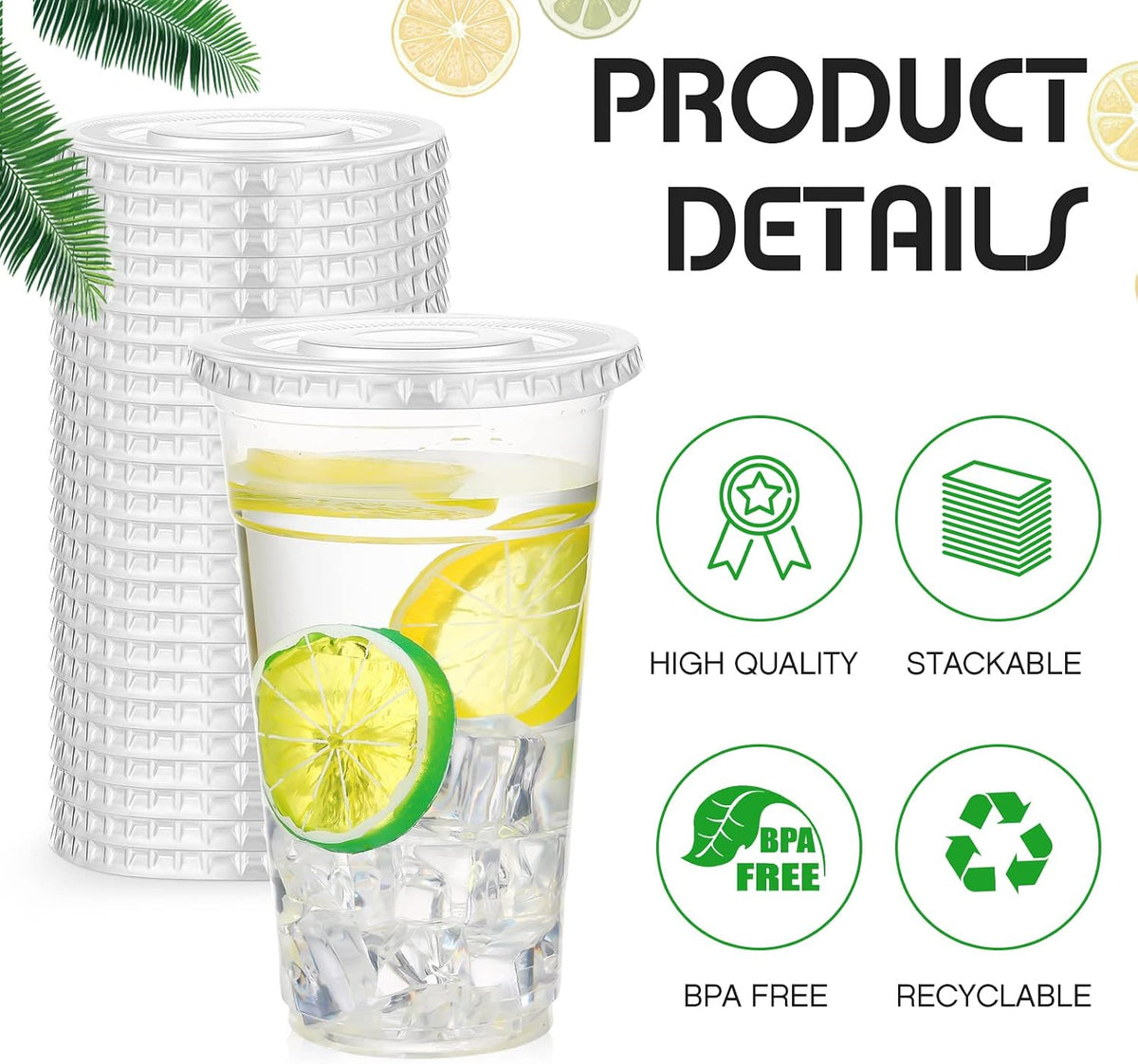 500 Count 98mm PET Flat Lids with Straw Slot for 12-24 oz Cups