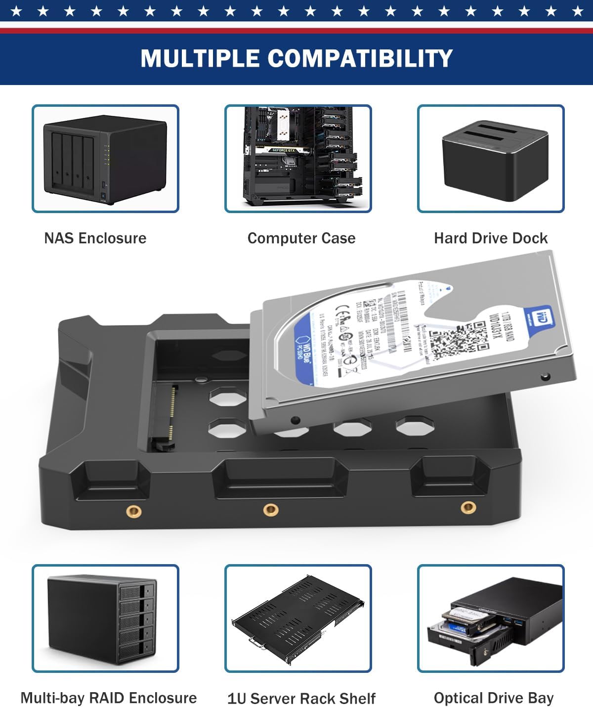 2.5'' SSD SATA to 3.5'' Hard Drive Adapter SSD Mounting Bracket Kit 1 Pack Internal SSD Desktop Adapter Hard Disk