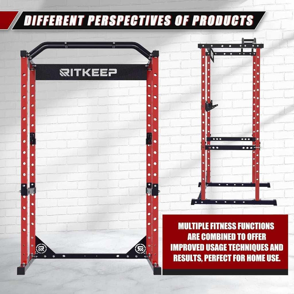 RitKeep Power Rack, Adjustable Multi-Function Squat Rack for Home Gym | 3-in-1 Power Cage with 1200LB Capacity