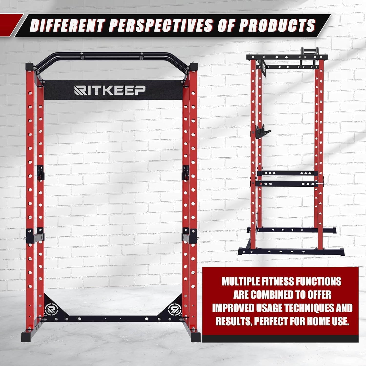 RitKeep Power Rack, Adjustable Multi-Function Squat Rack for Home Gym | 3-in-1 Power Cage with 1200LB Capacity