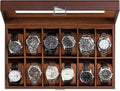Watch Box Organizer, 12 Slot Watch Display Case, Brown | Watches Storage Boxes Holder for Men Women, Large Glass Lid
