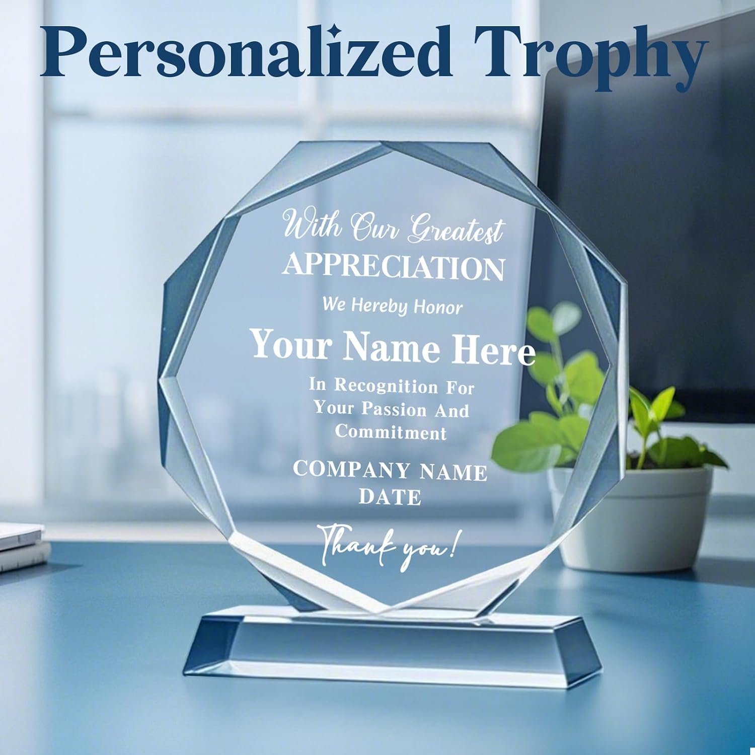 Personalized Trophy Award - Plaques Personalized Engraved - Custom Crystal Awards and Trophies for Employee