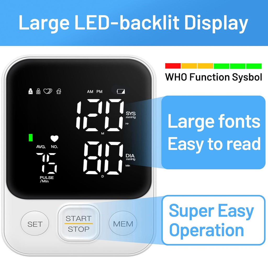 Blood Pressure Monitor Upper Arm Machine Accurate Adjustable BP Cuff Kit Led Backlit Display 2 Users 240 Sets Memory