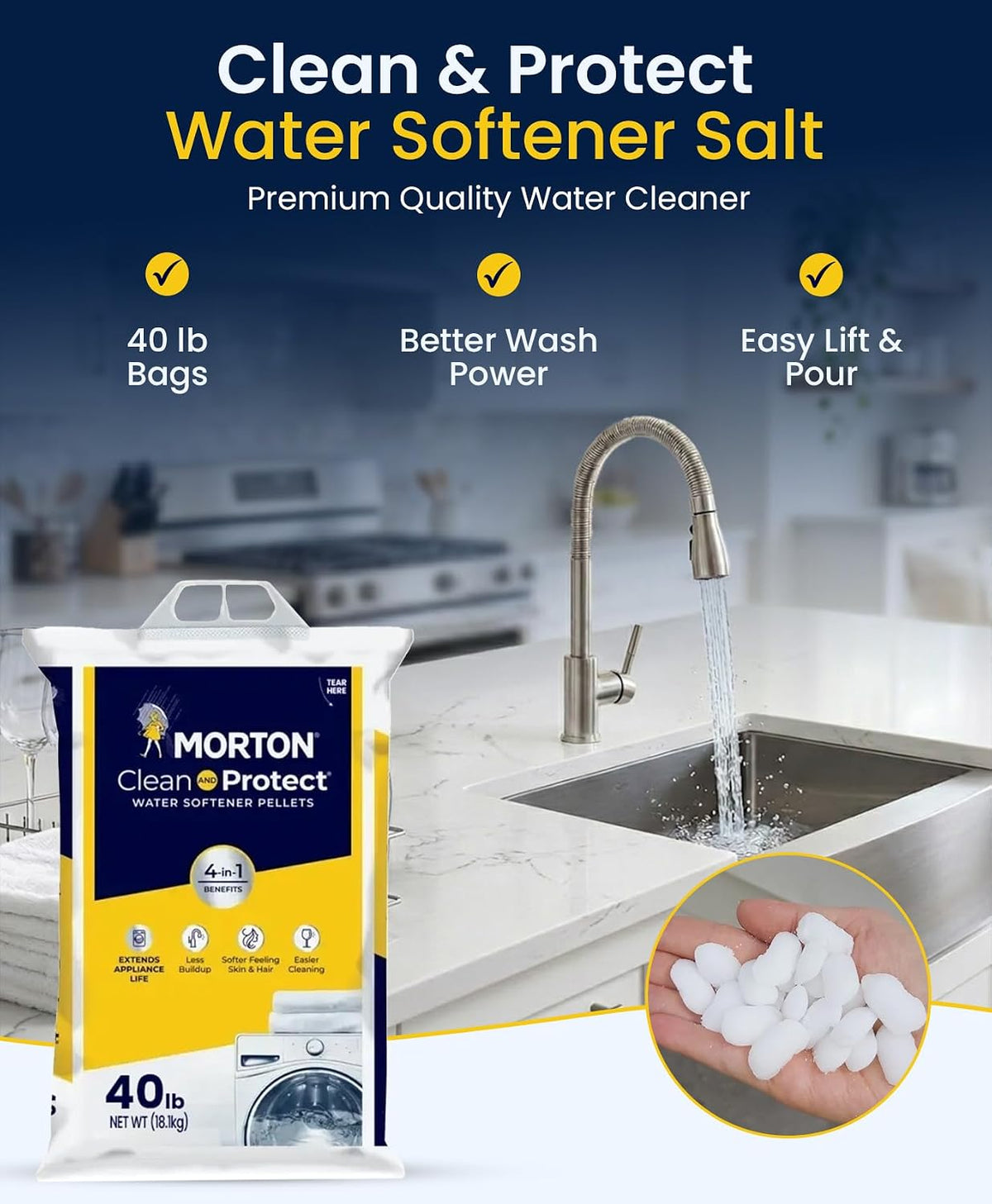 Morton Water Softener Salt Pellets, 40 lb Bag