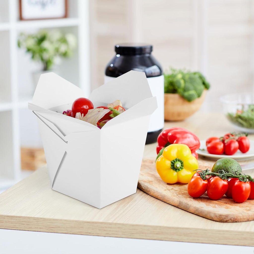 50 Pack 32oz Chinese Take Out Food Boxes, White Takeout Container