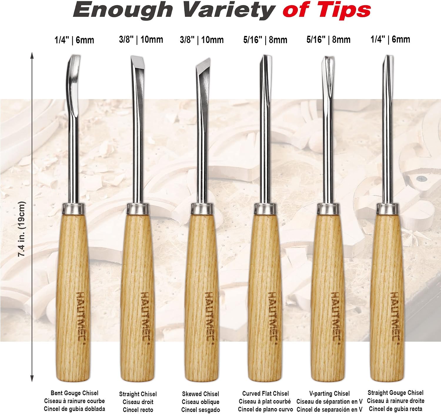 Wood Carving Tools, 6-Piece Wood Chisel Sets, CRV Steel Blades with Rust-Resistant Electrolytic Coating, Fishtail