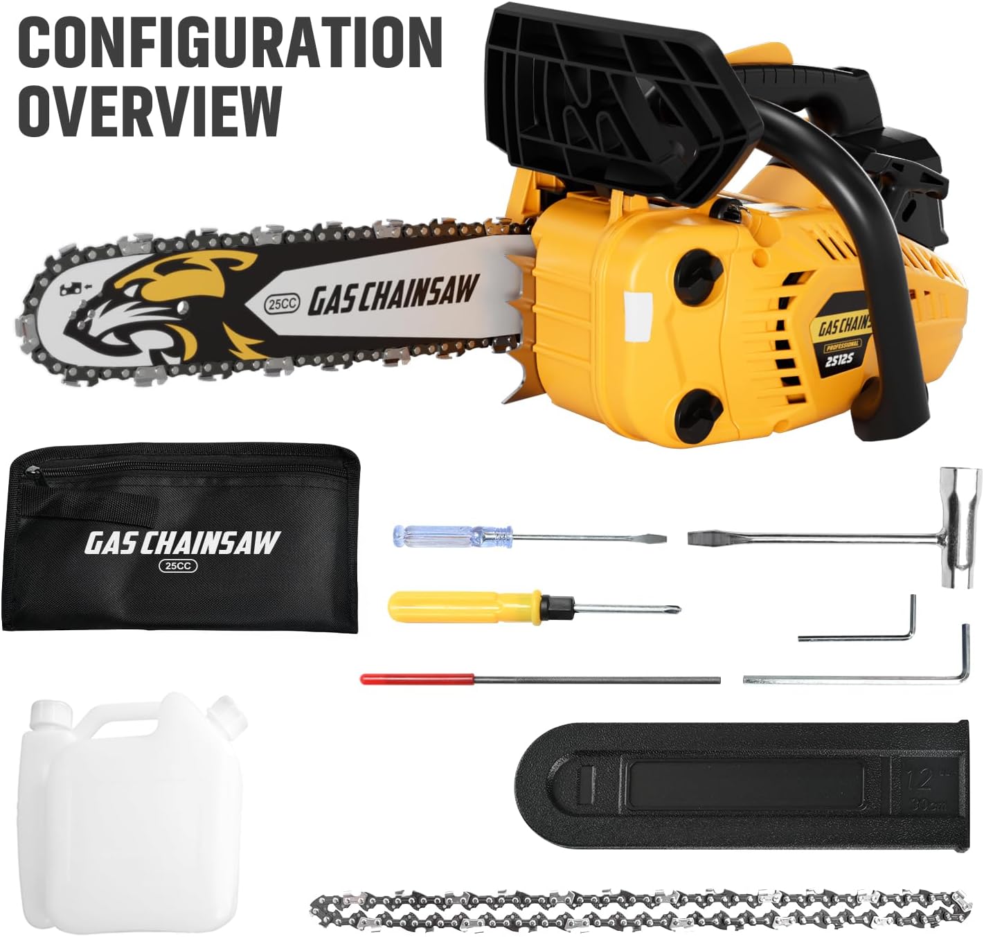 25CC Gas Chainsaw 2-Stroke Gasoline Top Handle Chainsaws 12-Inch Handheld Cordless Chain Saw with Kit for Cutting
