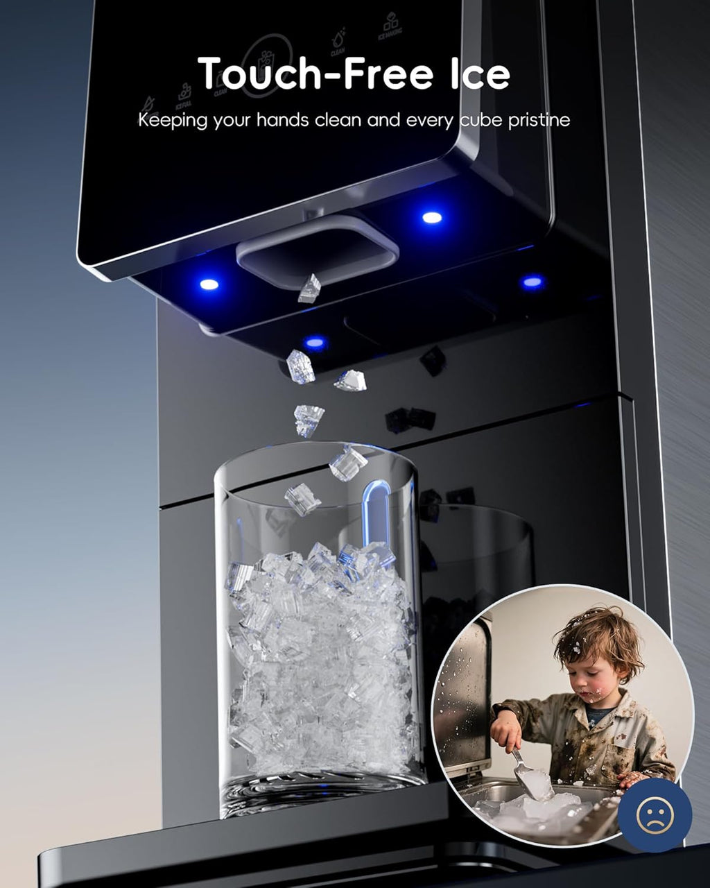 Nugget Ice Makers Countertop 40lbs Per Day, Touchless Ice Dispenser