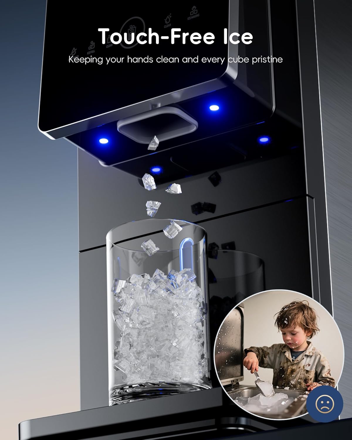 Nugget Ice Makers Countertop 40lbs Per Day, Touchless Ice Dispenser
